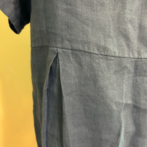 TERZO MILLENNIO Lagenlook 100% Linen Top Sz Sm Embroidered Scrollwork Shirt Blue - Picture 7 of 8